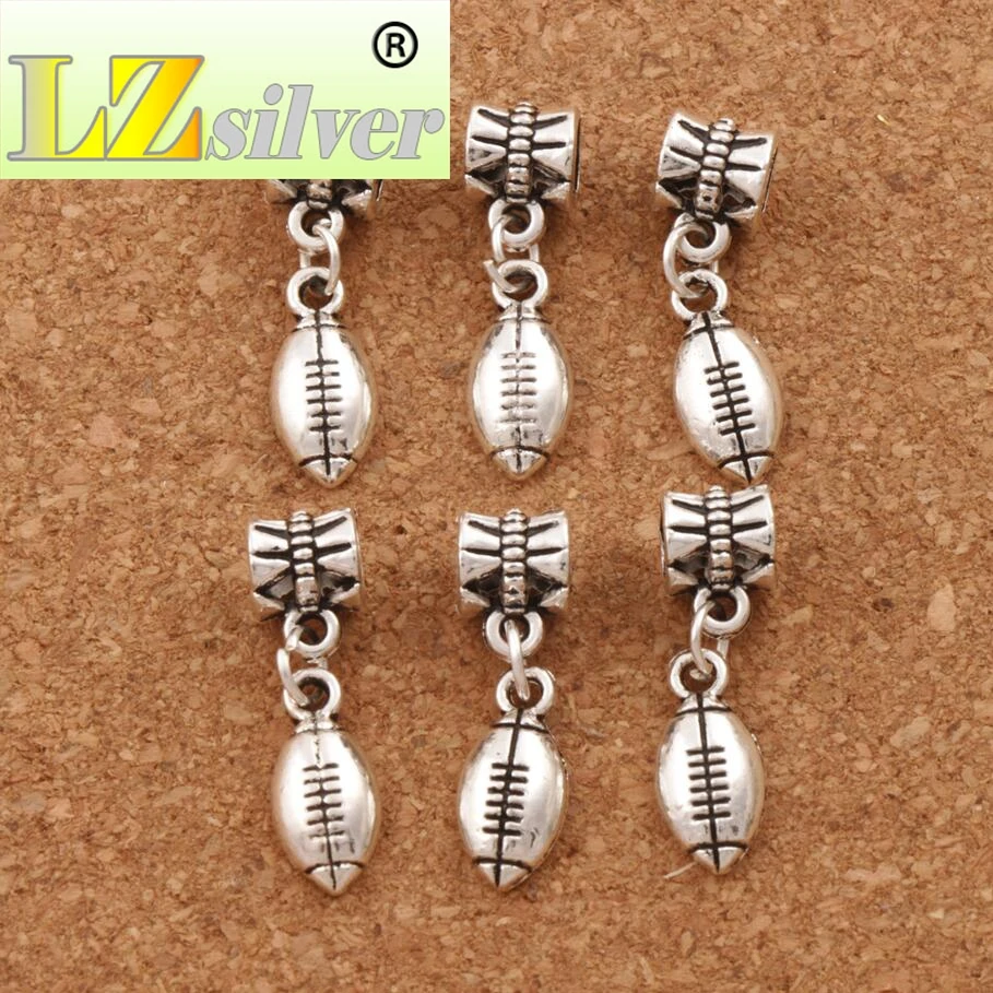 Soccer Rugby Football Sports Charm Beads 100pcs zinc alloy Fit European Bracelets B567 26.7x7mm