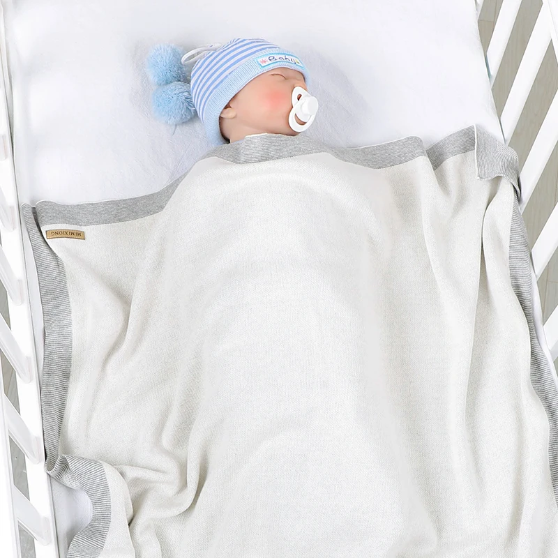 Infant Baby Blanket 100%Cotton Knit Newborn Girl Boy Plaid Bed Basket Crib Solid Quilts Toddler Stroller Wrap Swaddle Super Soft 2