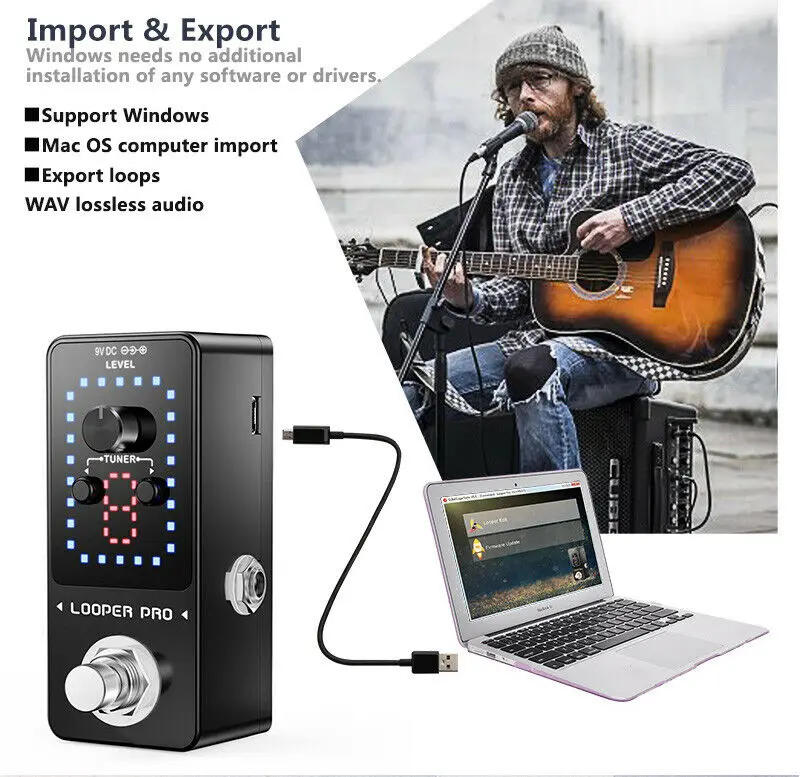 

40 Mins Recording Music Looper Pedal Loop Guitar Parts Accessories for Electric Guitar Looper Pro Station Effects Pedal 9 Waves