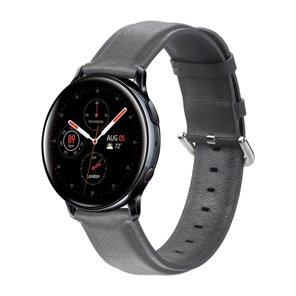 Кожаный ремешок для samsung Galaxy watch active 2 ремешок 44 мм 40 мм gear S2 huawei GT 2 42 мм 20 мм ремешок для часов браслет ремешок для часов 20 - Цвет ремешка: Gray