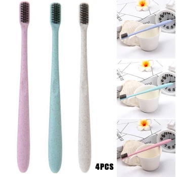 

Hot 4pcs Extra Soft Toothbrush Wheats Straw Bamboo Charcoal Toothbrush For Adults And Children t6