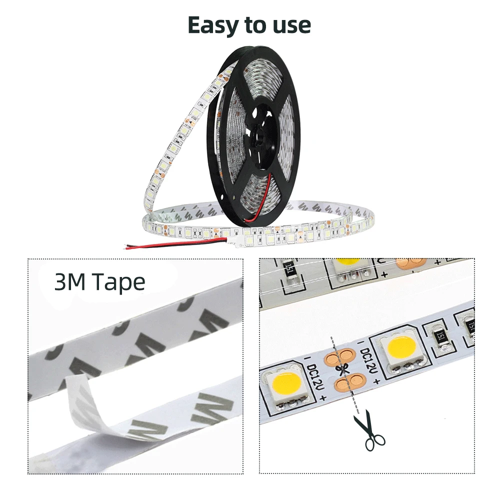5 м 10 М 5050 SMD светодиодный водонепроницаемый RGB Светодиодная лента постоянного тока 12 В гибкая светодиодная лента ТВ фоновое освещение с ИК-пультом дистанционного управления