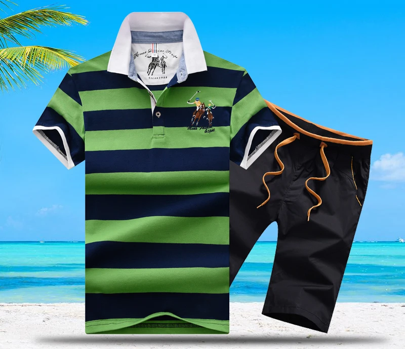 AZ-1802 Color M Aismz летняя Новинка Мужская спортивная одежда полосатый спортивный костюм мужские Moletom Masculino костюмы спортивный костюм мужские s короткий рукав Футболка Поло наборы - Цвет: AZ-1802 Color M