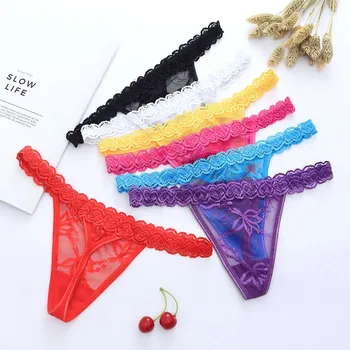 

Women's G-String Thong Fashion Sexy Transparent Panties Lace Flower Underwear Ladies Sexy Briefs Underpants 7 Colors