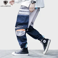 Aolamegs спортивные штаны в стиле пэчворк, цветные мужские штаны с эластичной резинкой на талии и завязками, многокарманные брюки, уличная одежда всех размеров