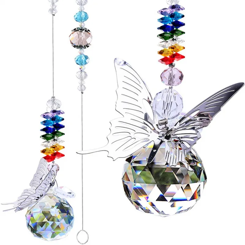 H& D Ручной Работы Хрустальный шар Призма Suncatcher Свадебные сувениры коллекция Радуга производитель бабочка висячие украшения для домашнего окна