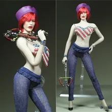 

1/6 Scale Sexy Female Brave Heart Sling Vest Jeans Leather Cap Set Model for 12 inch Action Figure Body Accessories