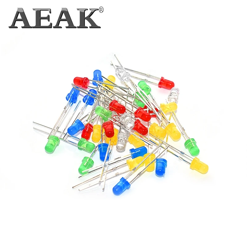 AEAK 100 шт./лот 5 мм F3 3 мм светодиодный диодный светильник Ассорти комплект зеленый синий белый желтый красный набор компонентов «сделай сам»
