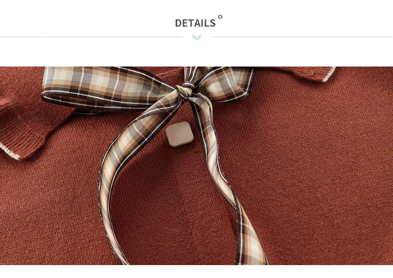 INMAN Autumn Winter New Arrival Retro Style Plaid Pattern Bow Tie Knot Young Women Lady Dress
