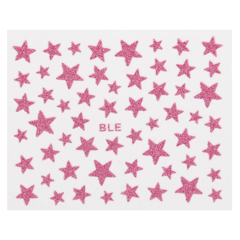 1 Sheet 3D Nail Slider Star Stickers Glitter Shiny Decoration Decal DIY Transfer Adhesive Colorful Nail Art Tips Tattoo Manicure - Цвет: Pink