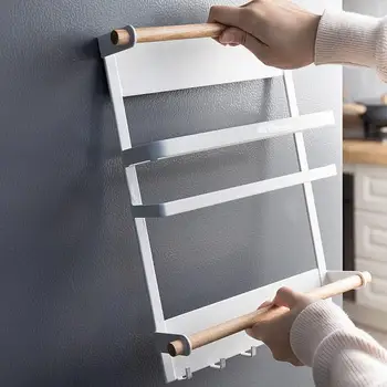 

2 In 1 Use Folding Refrigerator Shelf For Home Kitchen Storage Shelves Organizer Magnetic Hanging Spice Rack Towel Roll Holder