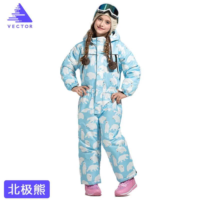 Лыжный костюм для мальчиков, теплый дышащий цельный зимний комбинезон для мальчиков и девочек, детский зимний комбинезон - Цвет: Polar Bear