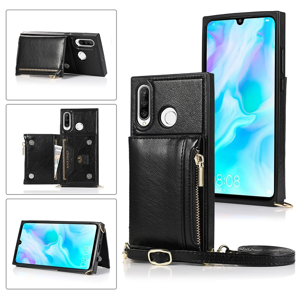 cute phone cases huawei For Huawei P30 Lite P40 Pro Crossbody Strap Mobile Phone Case For Huawei Mate20 Mate30 Lite Pro Wallet Leather Case waterproof case for huawei