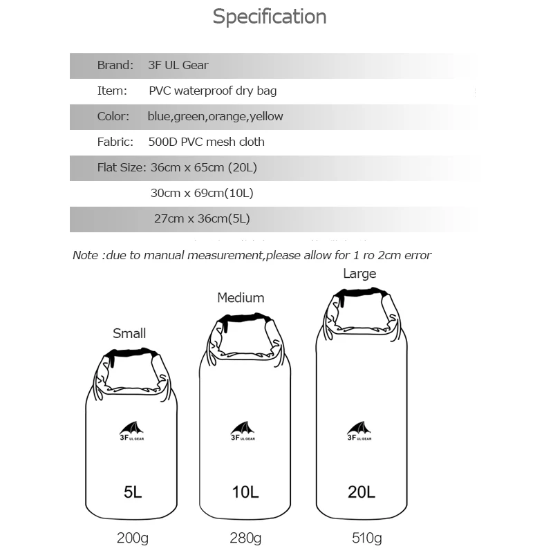 3F UL gear 5L 10L 20L Водонепроницаемый сухой мешок пакет мешок для плавания рафтинг Каякинг река треккинг плавающий парусный каноинг катание на лодках