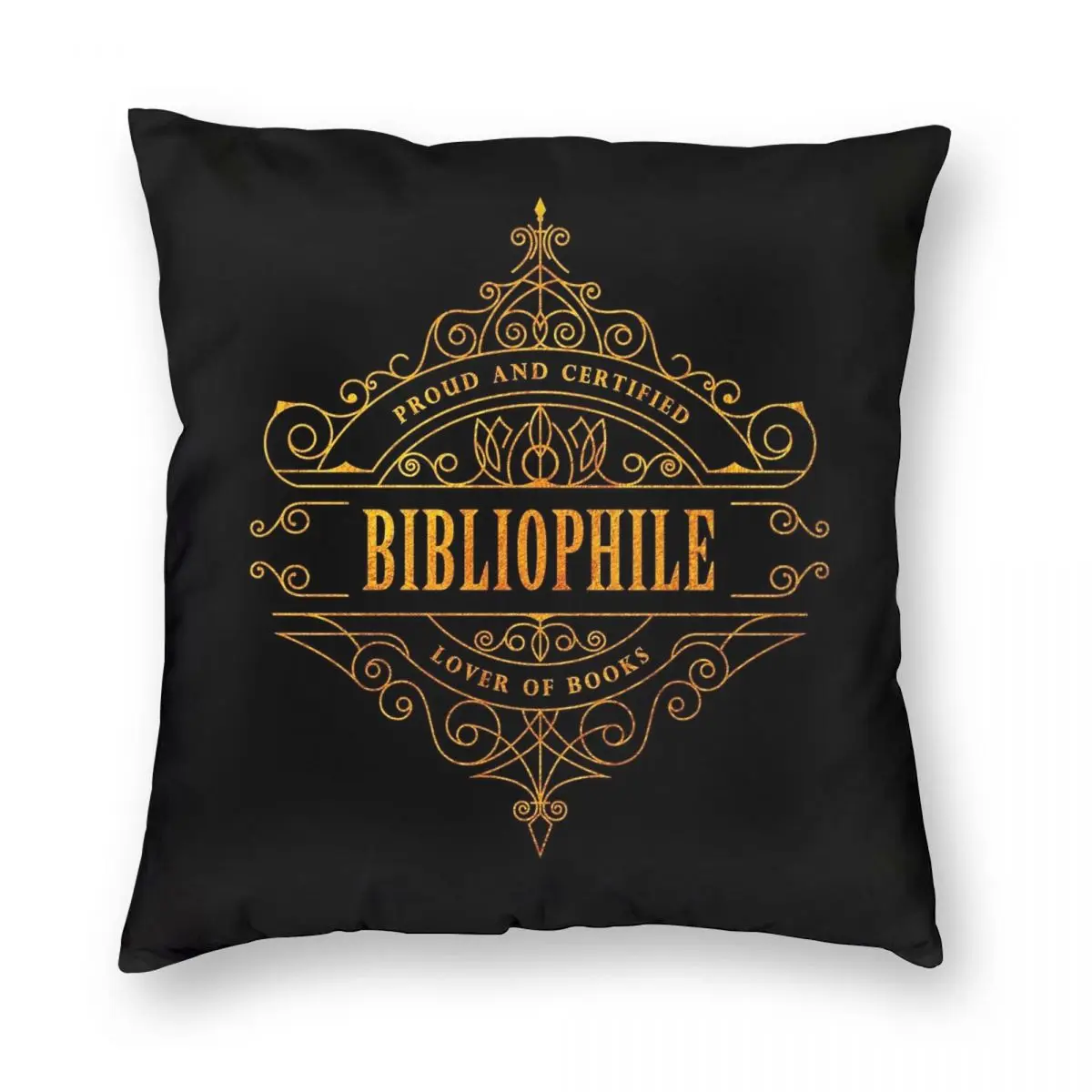 

Gold Bibliophile Black Square Pillowcase Polyester Linen Velvet Creative Zip Decor Home Cushion Cover