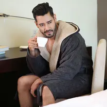 Brand Europe Design Male Winter Bathrobes Fashion Gray Home Warm Bath Robes Men's Hooded Soft Flannel Dressing Gown Dropshipping