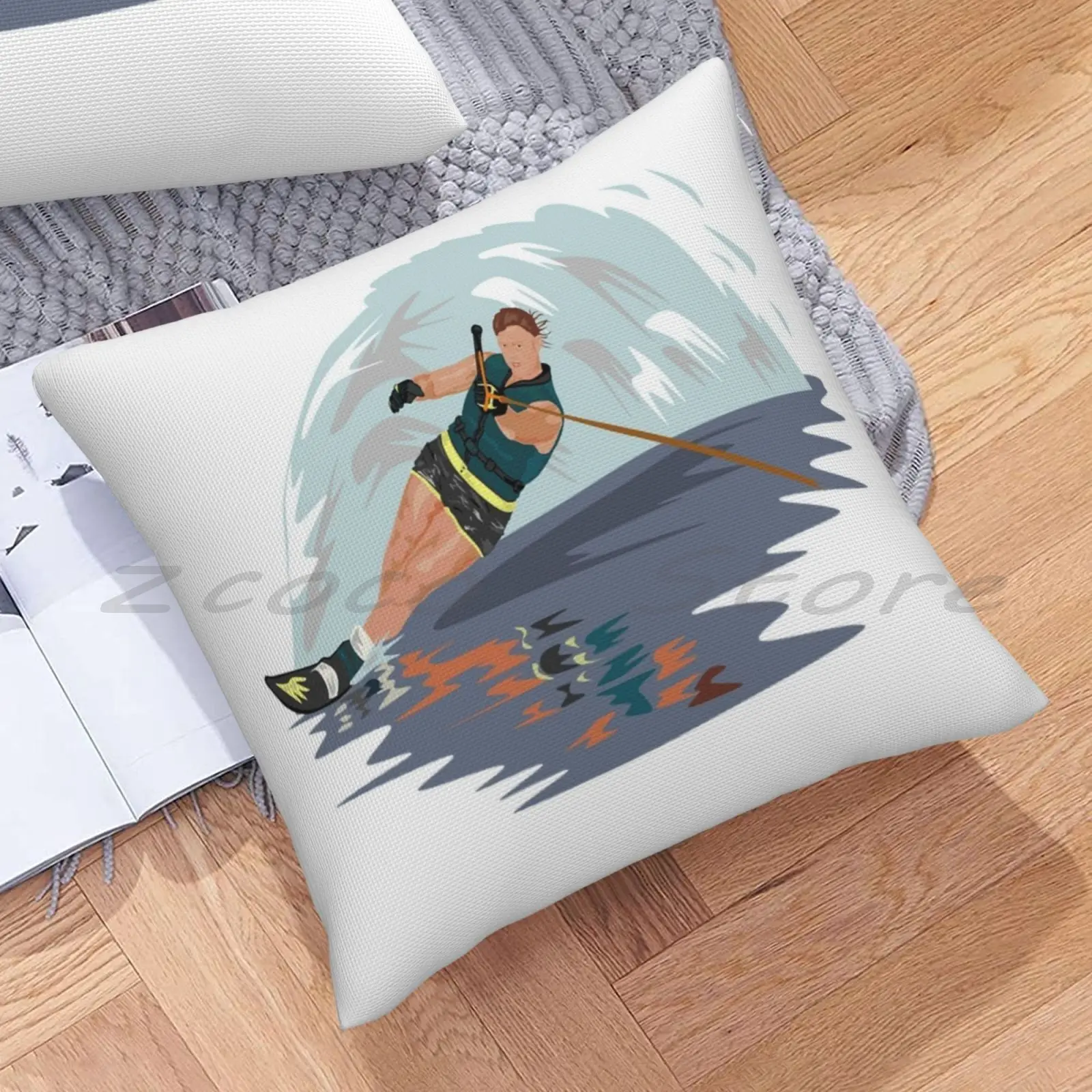 Water Skiing Sports Print Customize Pattern Flax Plush Velvet Fabric Pillow Case Slalom Skier Athlete Ski | Дом и сад