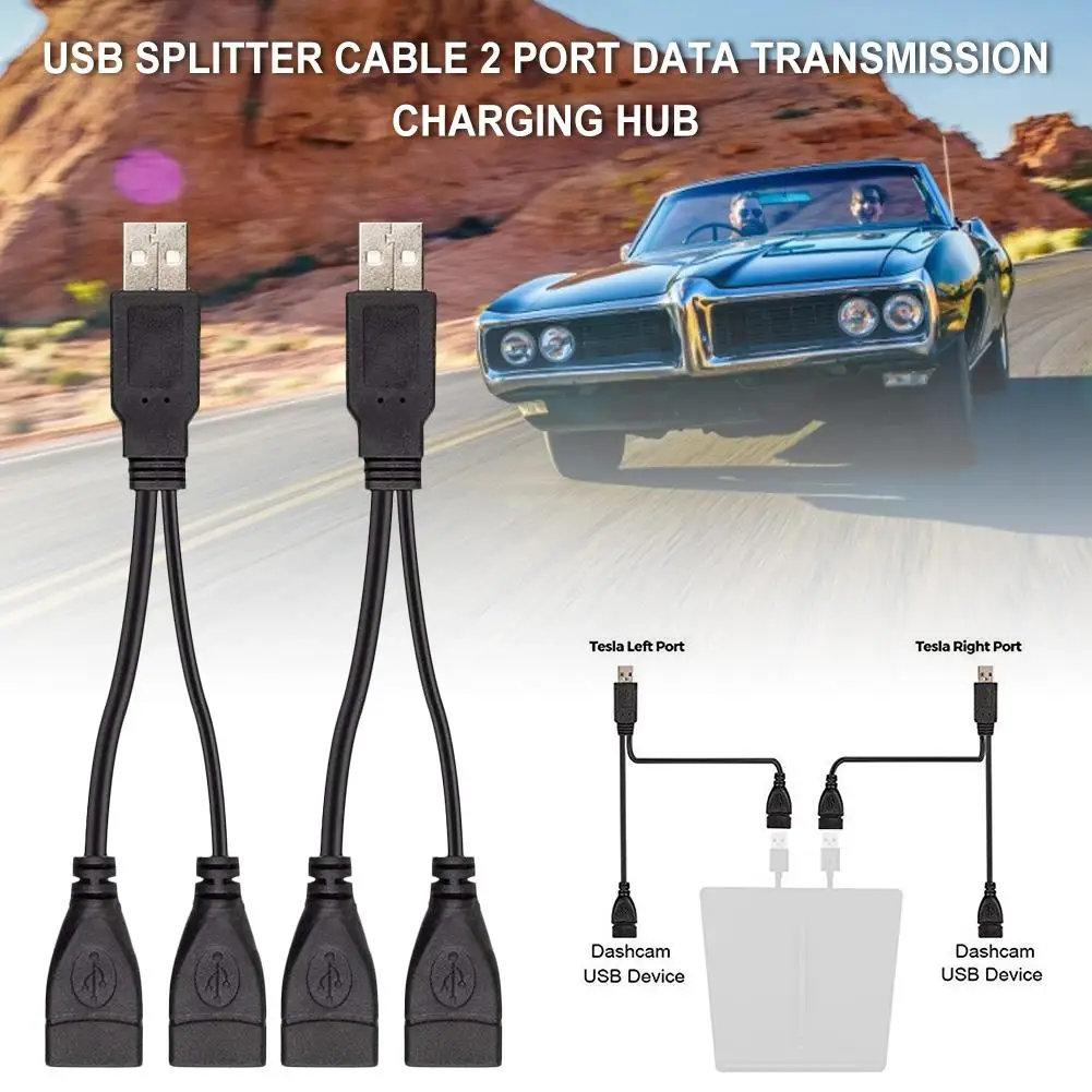 Usb-разветвитель кабеля 2 порта передача данных зарядка концентратор для Tesla