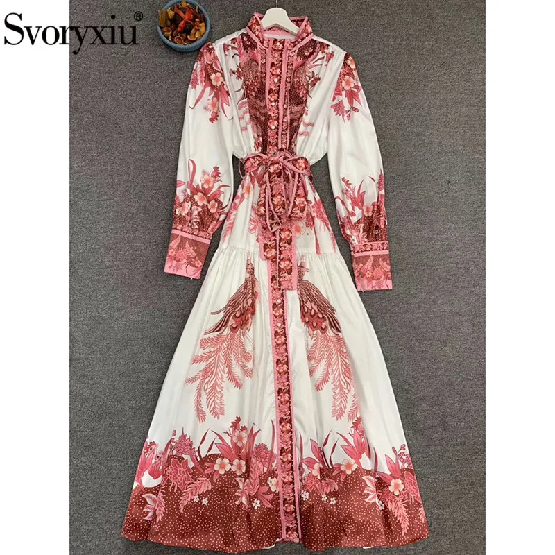 Svoryxiu Elegant Runway Herfst Winter Maxi Jurk Vrouwen Staan Kraag Lange Mouw Bloemenprint Single-Breasted Lange Jurken Svoryxiu Elegant Runway Herfst Winter Maxi Jurk Vrouwen Staan Kraag Lange Mouw Bloemenprint Single-Breasted Lange Jurken