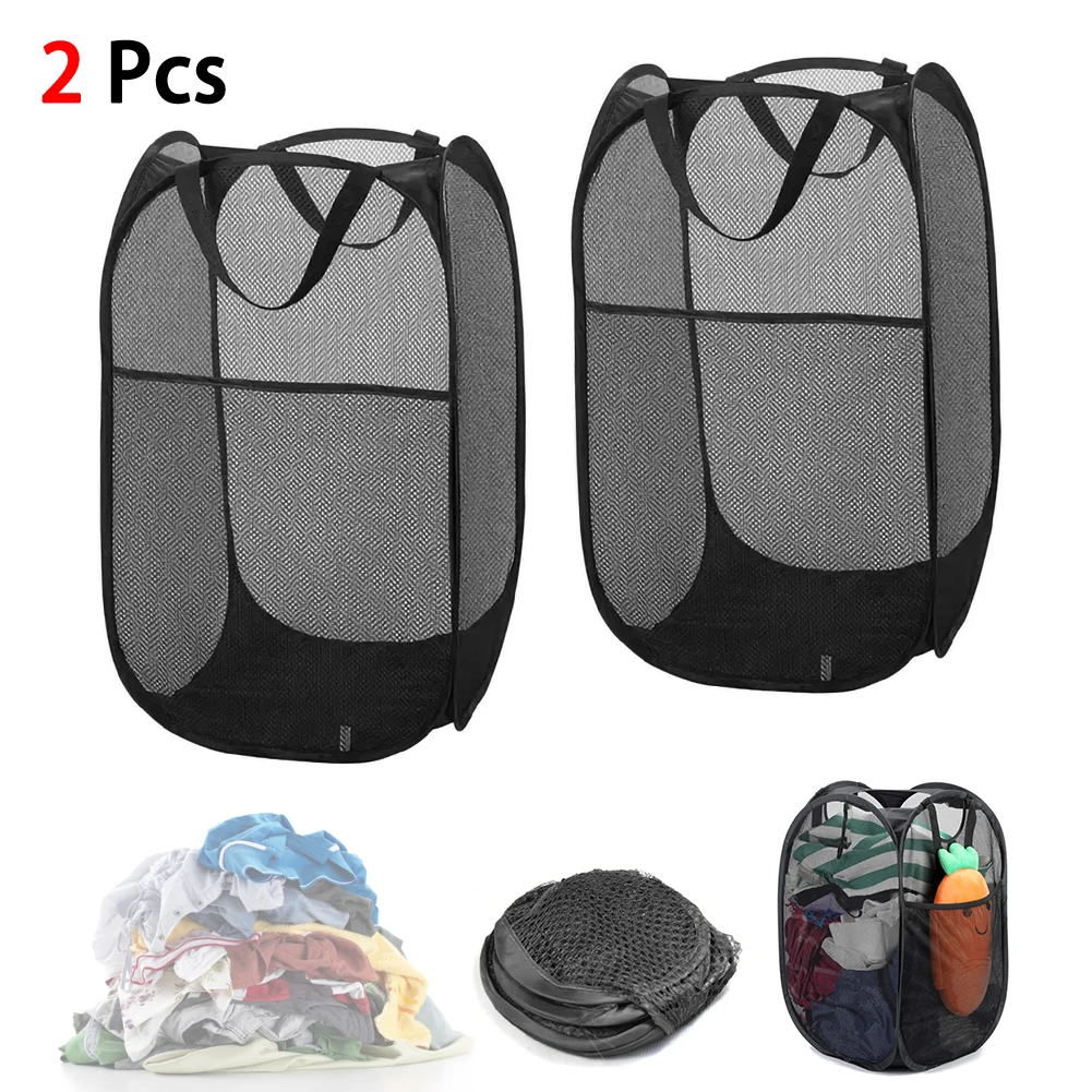 2pcs Foldable Laundry Baskets Pop Up Easy Open Mesh Laundry Clothes