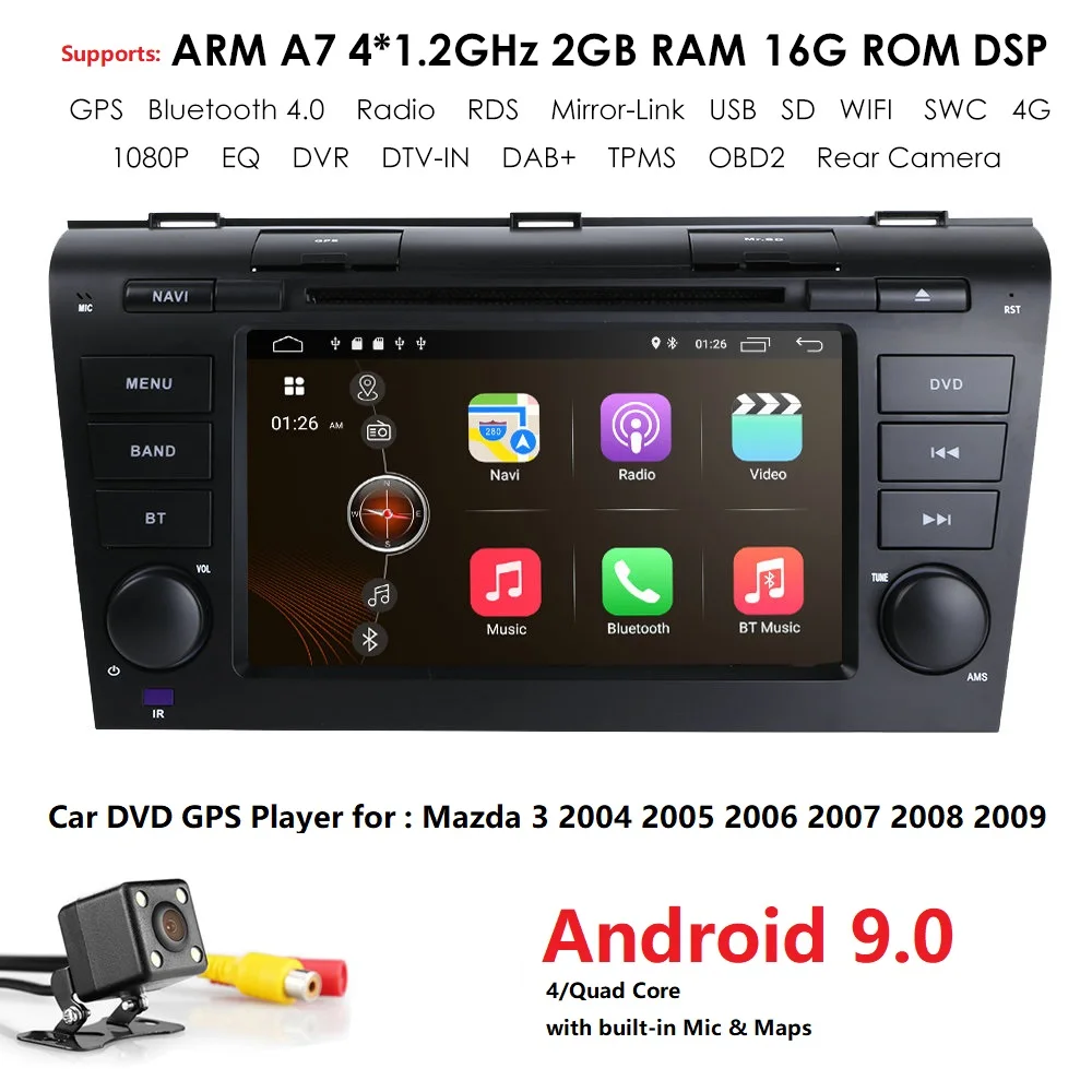 Excellent Android9.0 Car DVD Player for Mazda 3 Mazda3 2004-2009 with BT 4G Wifi Radio GPS 2GRAM SWC RDS DVR DAB DTV AM/FM Mirror-Link CAM 0 Excellent Android9.0 Car DVD Player for Mazda 3 Mazda3 2004-2009 with BT 4G Wifi Radio GPS 2GRAM SWC RDS DVR DAB DTV AM/FM Mirror-Link CAM 0