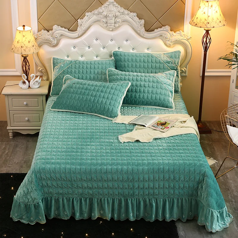 Super Soft Solid Quilted Bed Quilted Bedspread Bed Cover Winter style Warm Fleece Chic 250X250cm/250X270cm Bed spread Pillowcase