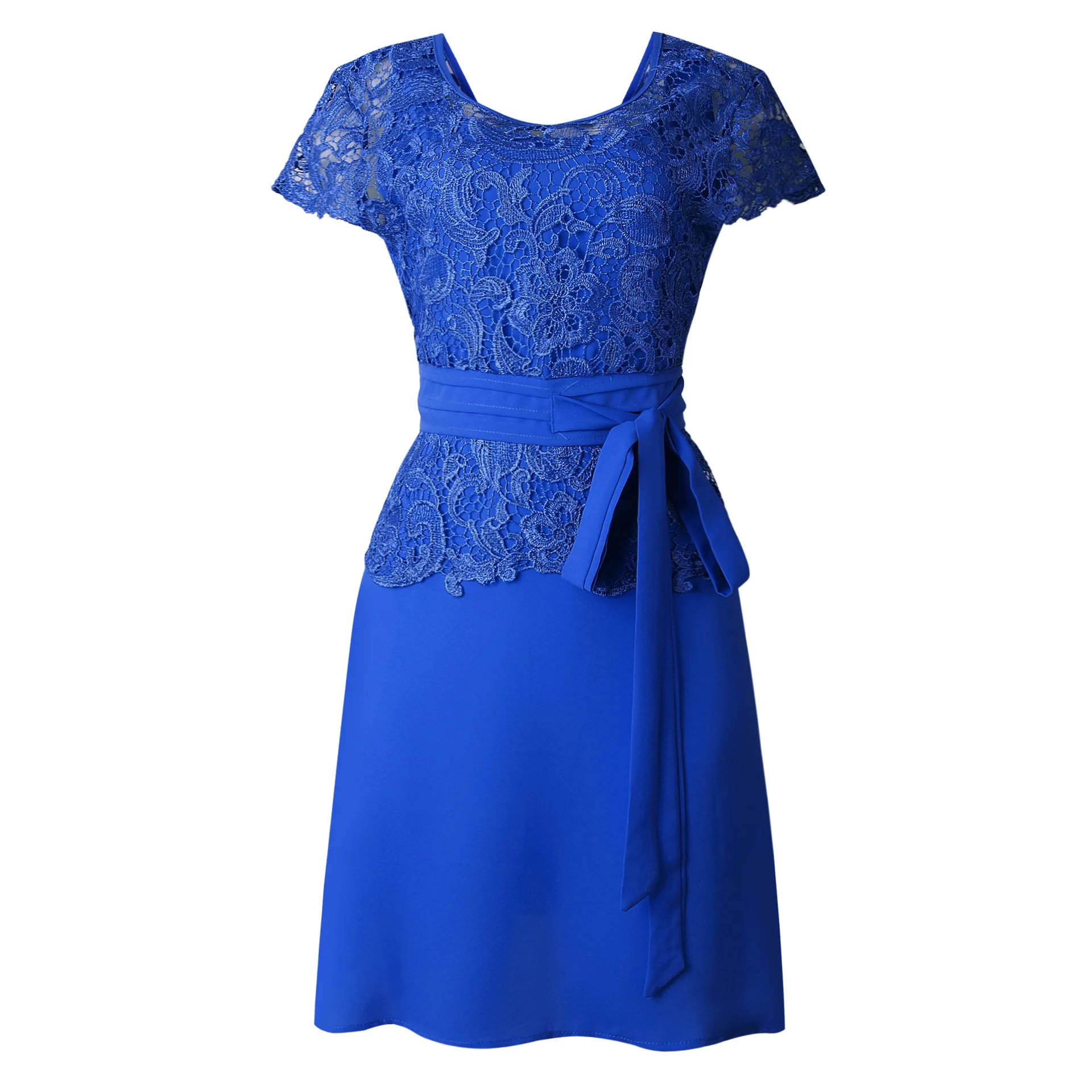 Женское шикарное сексуальное кружевное платье с О-образным вырезом, с бантом и поясом, Сексуальные вечерние платья, женское сексуальное Элегантное летнее платье DD002 - Цвет: Синий