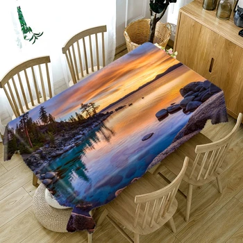 

Thicken Cotton Tablecloth 3D Lake Landscape in the Sunset Pattern Rectangular/Round Table Cloth for Wedding Picnic Party