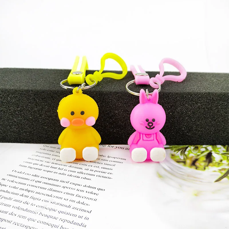 

Creative new PVC bunny, small yellow duck figurine key ring pendant Ms. bag car key pendant children's birthday gift