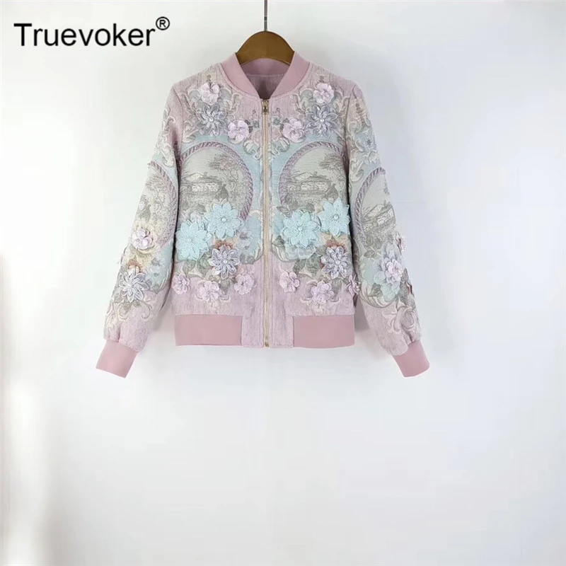 Truevoker Дизайнерская куртка с аппликацией женская с длинными рукавами в стиле ретро с принтом роскошное жаккардовое пальто с кристаллами и бриллиантами