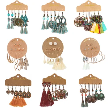 

Luokey Vintage Handmade Bohemian Long Tassel Hoop Earring Set For Women Fashion Tribal Ethnic Ear Rings Statement Indian Jewelry