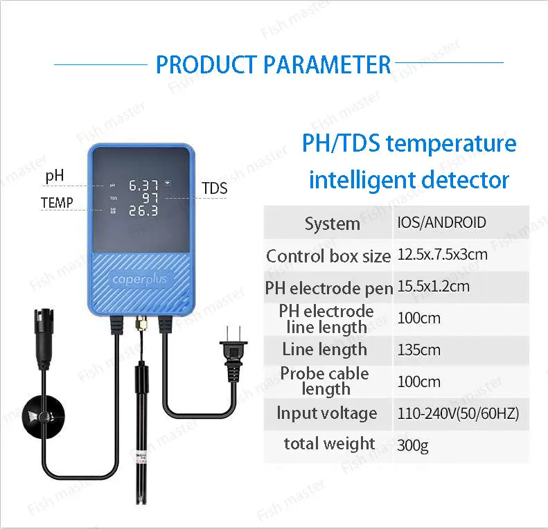 110-240V Caperplus Aquarium Q2 PH Temperature TDS 3 in 1 Intelligence Monitor Detector WIFI APP PH Digital Monitor Fish Tanks water quality meter