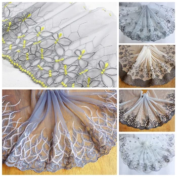 

3meters(10m) 15-25cm Gray Mesh Embroidery Lace Ribbon Dress Decoration Garment Material Needlework Sewing Accessories 886