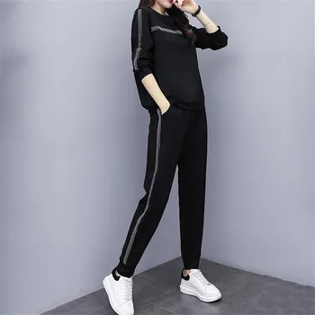 

5XL plus size Autumn Tracksuit Two Piece Set Women Long Sleeve top And Sweatpants Streetwear black clor Sports Outfits