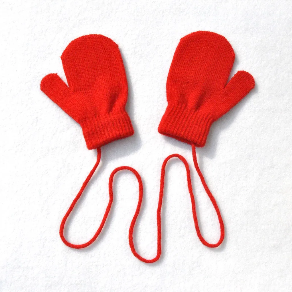 Children Winter Kids Gloves Warm Solid Knitted Cute With String Touchscreen Gloves Tactical Gloves Перчатки Guantes Handschoenen
