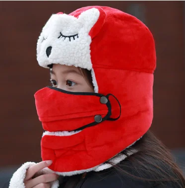 НОВАЯ шапка для родителей и ребенка, зимняя теплая шапка Lei Feng для мужчин и женщин, уличная детская Милая Толстая ветрозащитная шапка, хлопковая шапка для холодной погоды - Цвет: Красный