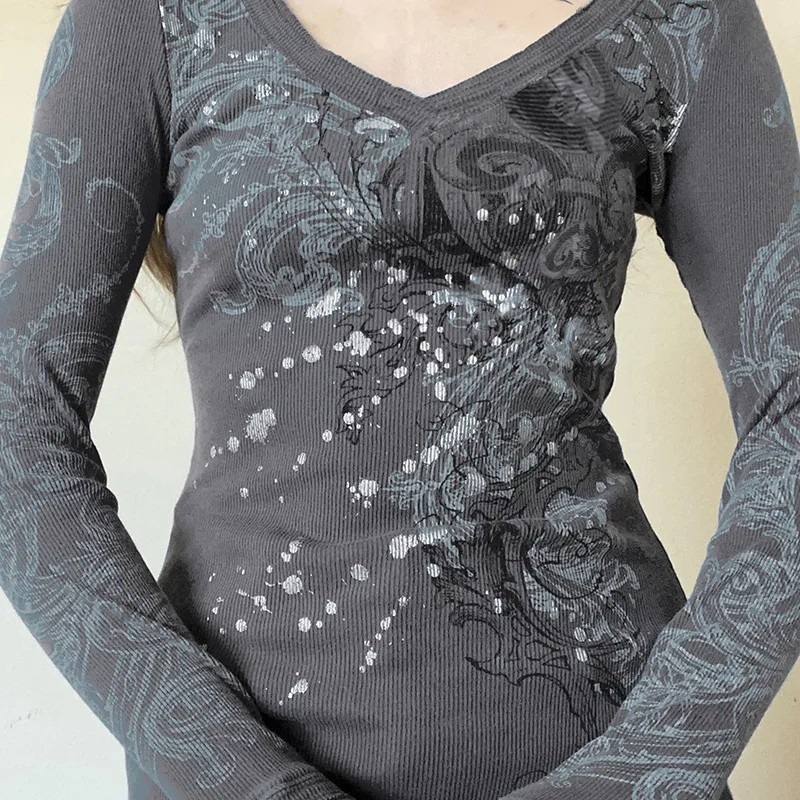 Vintage Graphic Print Grunge Tops Tee Dark Academia Fairycore Chic Clothes Retro Harajuku Gothic Autumn Shirts | Женская одежда