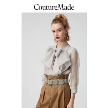 

Vero Moda ContureMada Women's 44% Mulberry Silk Bowknot Neckline Spliced Shirt | 320131539