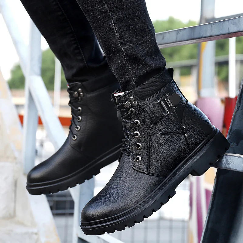 

Worker Boot Men's Winter New Style plus Velvet Warm Outdoor Genuine Leather Martin Boots Men Hight-top Leather Shoes England Ank