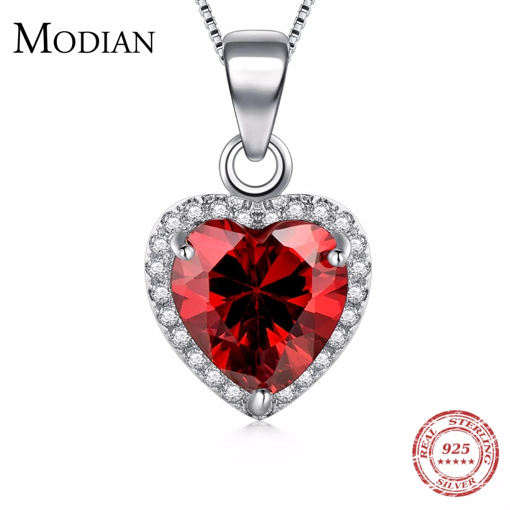 Modian, роскошная, модная, настоящая 925 пробы, серебряная подвеска в виде сердец, красное сердце, прозрачный кристалл, классика, свадебная цепочка, ювелирное изделие для женщин