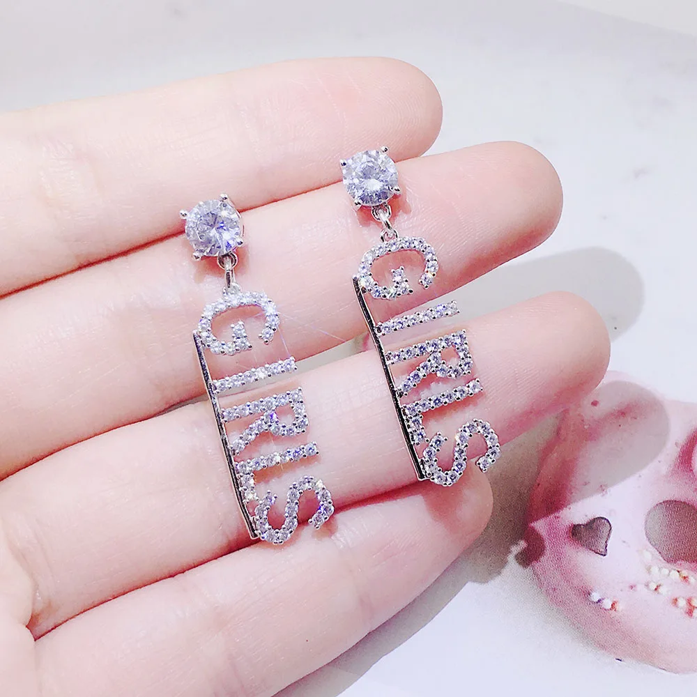 Yun ruo Micro Pave Цирконий камень, одежда с буквенным принтом для девочек, серьги-гвоздики с S925 серебро контактный гипоаллергенный женские Модные украшения Прямая