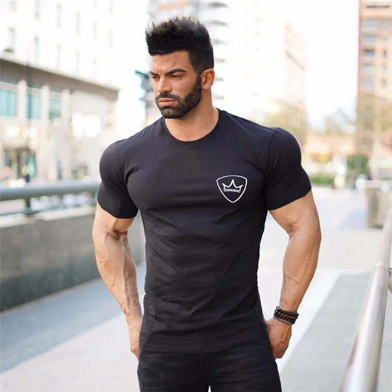Summer Sports T Shirt Men Fitness bodybuilding Shirt Tights Short Sleeve t shirt Men Tee Tops Cotton O-Neck gyms T-Shirt short sleeve t shirt sport t shirt running t shirt running t shirts men t shirts
