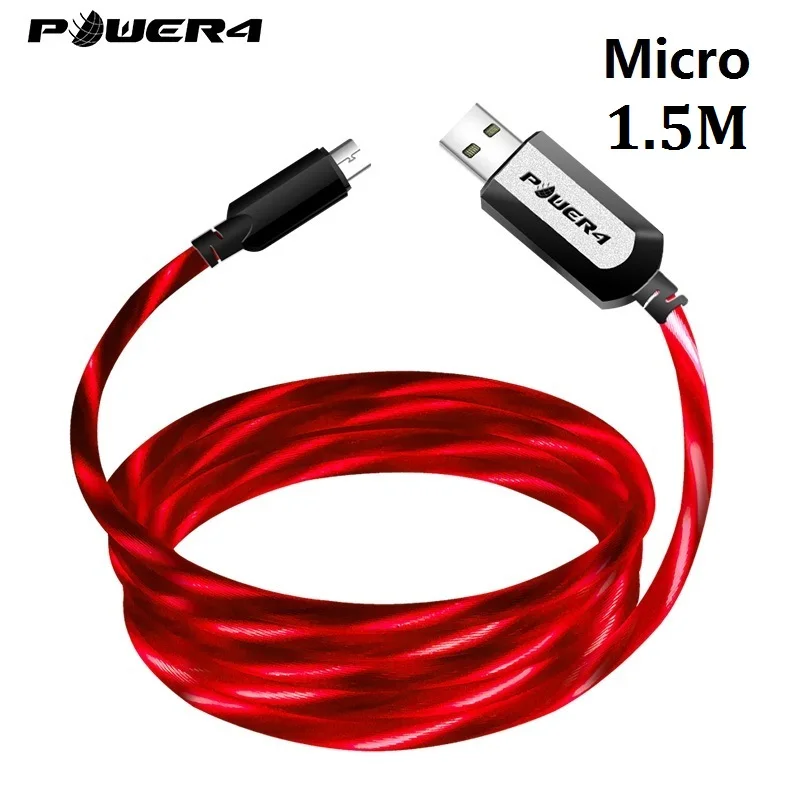 Power4 два пакета Micro USB шнур 3,0 для Android телефонов зарядное устройство Реверсивный Micro светодиодный кабель USB для samsung быстрой зарядки Microusb - Цвет: Micro-Red-1.5m-1pc