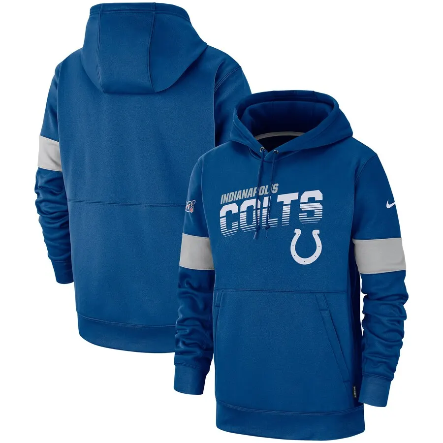 Индианаполис Мужская футбольная Толстовка Colts 100th Sideline Team Логотип Производительность пуловер Толстовка Королевский