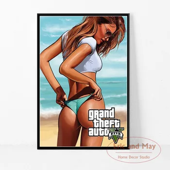 Funda de videojuego Grand Theft Auto 5 para chica, juego de vídeo de moda, pintura artística, póster de lona Vintage, decoración de pared para el hogar