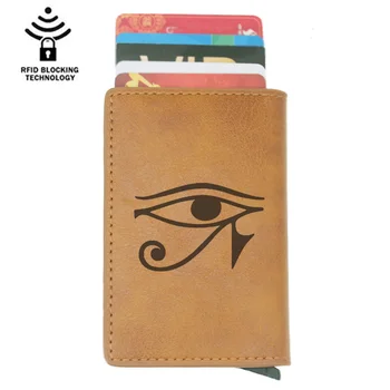 

Antique Classic The Eye of Horus Rfid Card Holder Men Wallets Brown Vintage Short Purse Leather Slim Wallets Mini Wallet