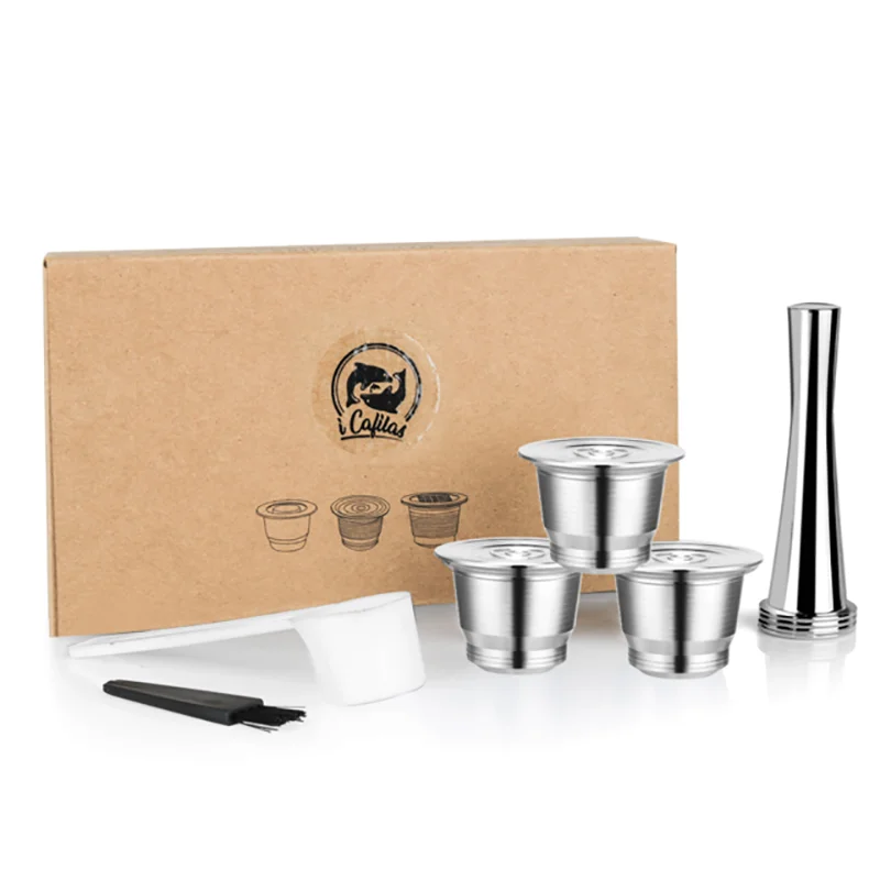 ICafilas-cápsulas de café reutilizables de acero inoxidable, filtros rellenables para Nespresso, Espresso, compactador