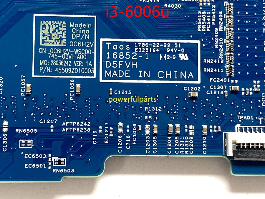 100% working for Dell latitude 3480 3580 motherboard 0C6H2V CN-0C6H2V 16852-1 with i3-6006 cpu + graphic tested ok cheap motherboard for pc