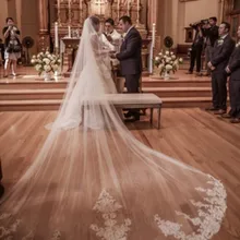 Новинка, 4 метра, однослойная кружевная фатиновая Длинная свадебная вуаль, новая белая и слоновая кость, 4 м, свадебная вуаль с гребнем, Velos De Novia, 400 см