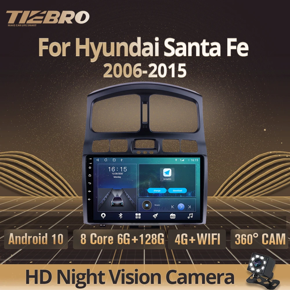 Автомобильный радиоприемник 2DIN Android 10 для Hyundai Santa Fe 2006-2015 GPS-навигация